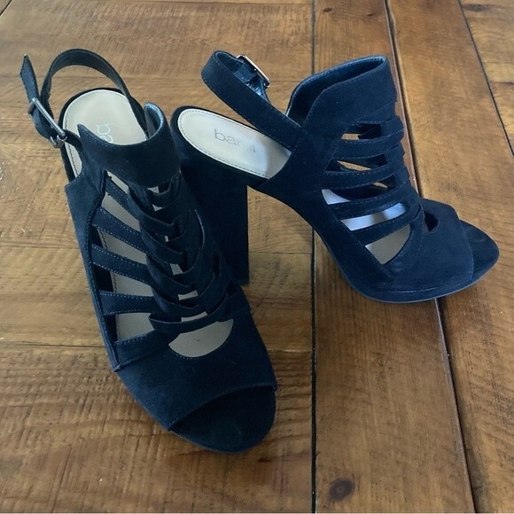 Bar III Nerisa Black Faux Suede Velvet High Heel Peep Toe Sandal Shoe Size 8.5 - Picture 5 of 14